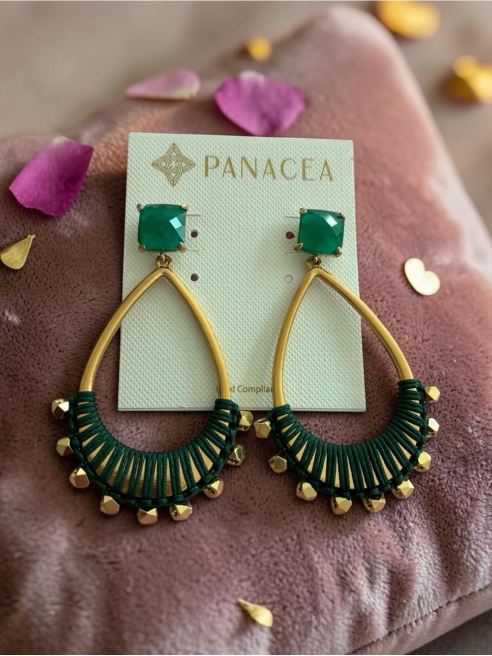 Panacea Cache Gold & Emerald Green Wrapped Teardrop Earrings